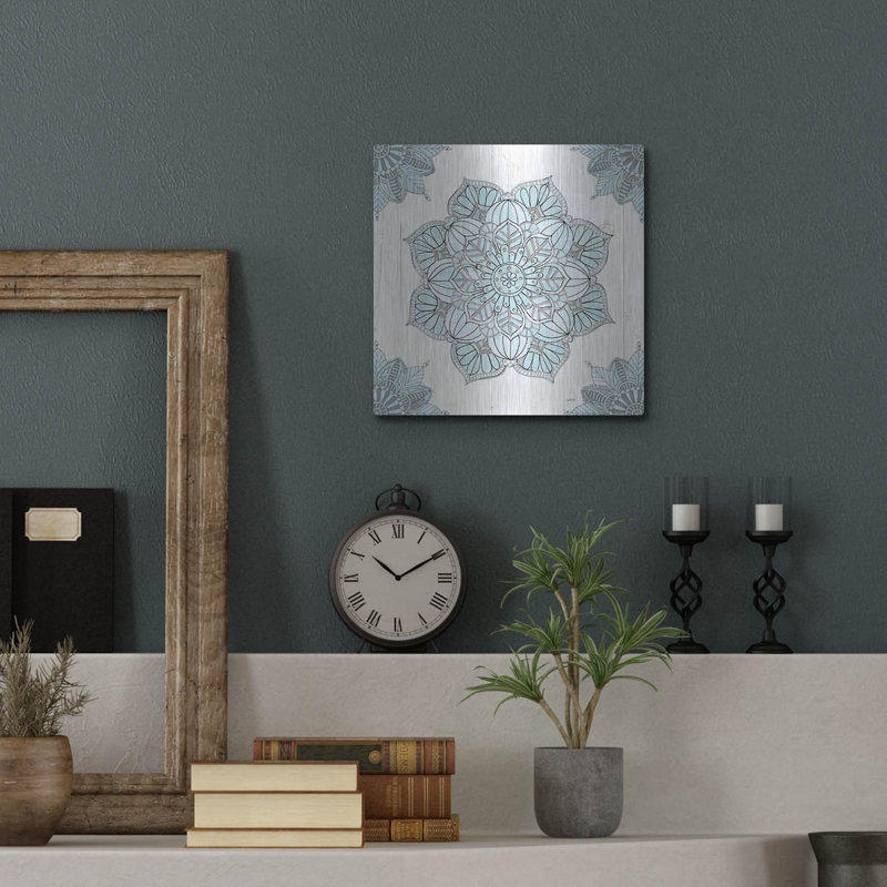 «Mandala Morning V Blue and Gray» par Anne Tavoletti, art mural en métal, H 12 po x l 12 po