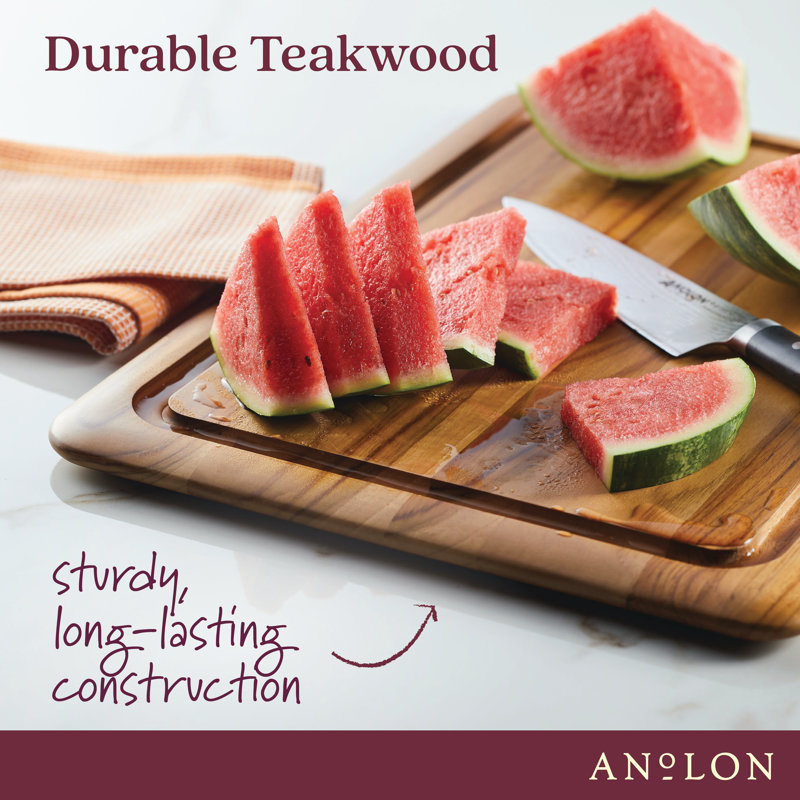 Anolon Pantryware Reversible Teak Wooden Cutting Board, 20 Inch X 14 Inch