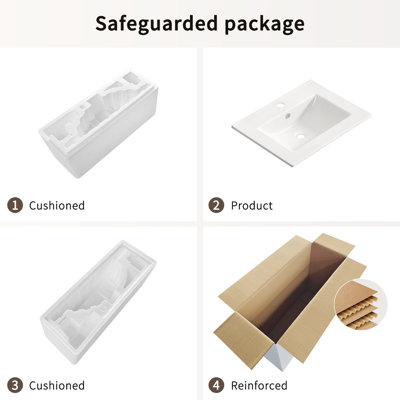 Lavabo vasque de salle de bain, comptoir de meuble-lavabo en céramique sans robinet et drain pratique pour ranger des objets personnels - blanc brillant