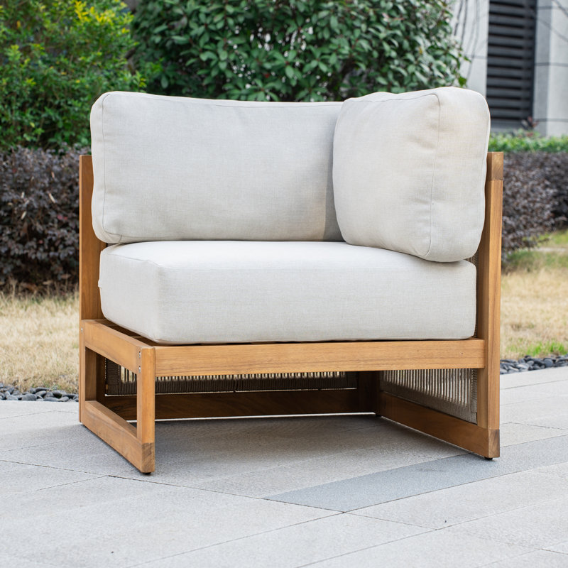 Canapé d'angle d'extérieur en bois d'acacia avec coussins