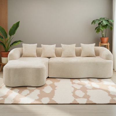 Full Compression L-Shape Sectional Sofa With Curved Chaise, Modular Chenille Couch, High-Density For Apartment Living Room