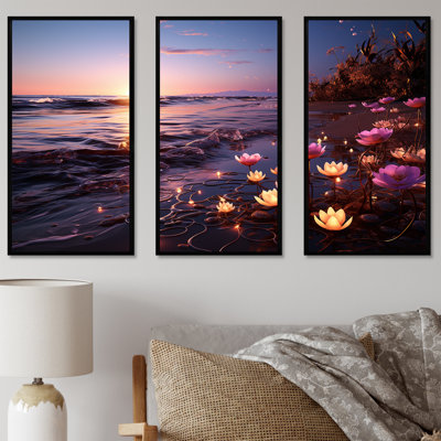 Coucher de soleil floral sur la plage Flourish III - art mural plage