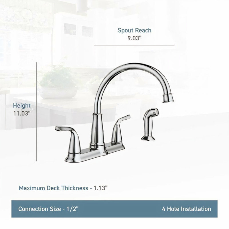 MOEN Brecklyn Two Handle Standard Kitchen Faucet with Side Sprayer in Chrome