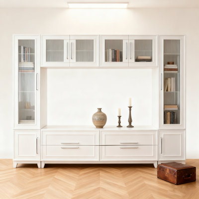 Wall Unit Modern Entertainment Center With Glass Doors For Tvs Up To 75, Large Minimalist TV Stand Media Console With Drawers For Living Room