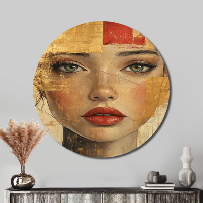 Portrait au regard doré - Femme élégante - Tableau rond sur métal