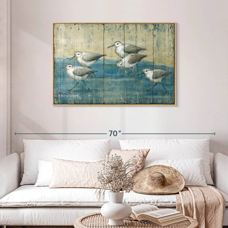 Sandpipers patiné à l'huile, Cadre flottant en bois naturel, 43 po x 29 po