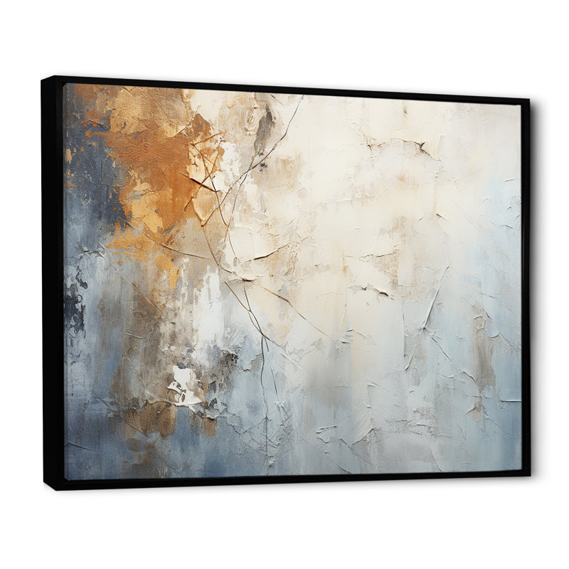 Spatule bleue et beige Path To The Ink - impressions sur toile abstraites, Cadre flottant noir, H 24 po x l 32 po x P 1 po