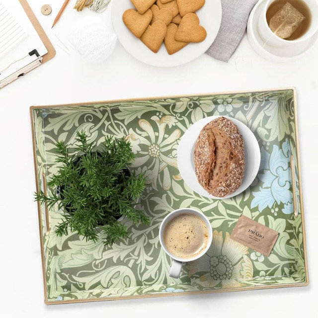 Serving Tray With Handles, Plastic Decorative Tray For ..., Green Floral