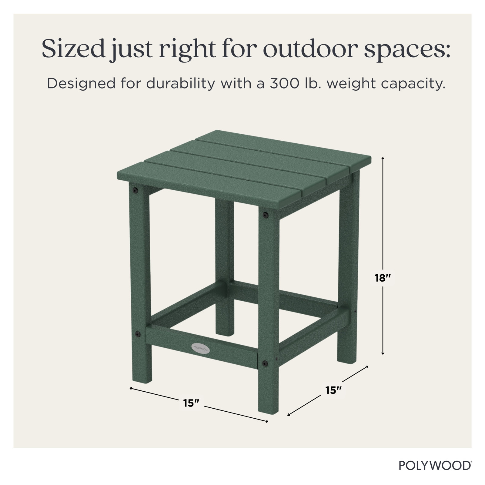POLYWOOD® Long Island 15" Patio Side Table, Green
