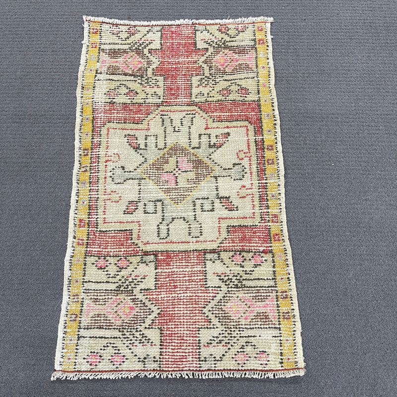 Tapis turc en laine 19,7 x 34,3 po, motif géométrique rouge