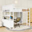 Lit mezzanine en métal avec garde-robe, bureau et tablettes de rangement-128971046