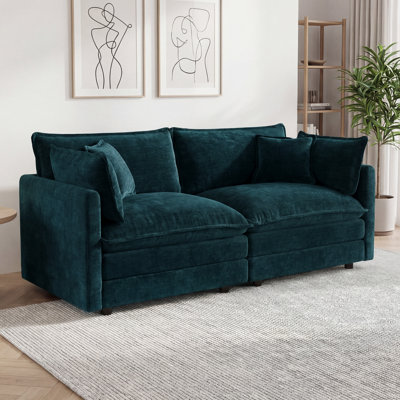76" Chenille 2-seat Loveseat Sofa, Modern Deep Seat Living Room Couch With 4 Pillows