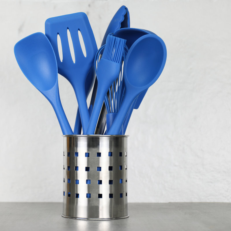 Blue 9-Piece Silicone Kitchen Utensil Set with Stainless Steel Core