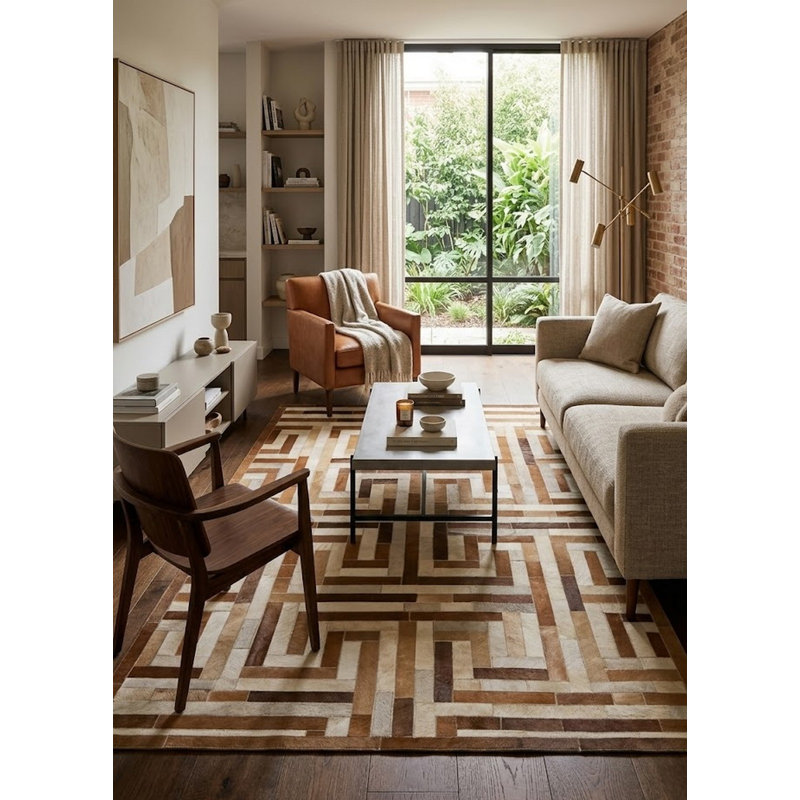 Tapis brun moderne en cuir et similicuir 5X8