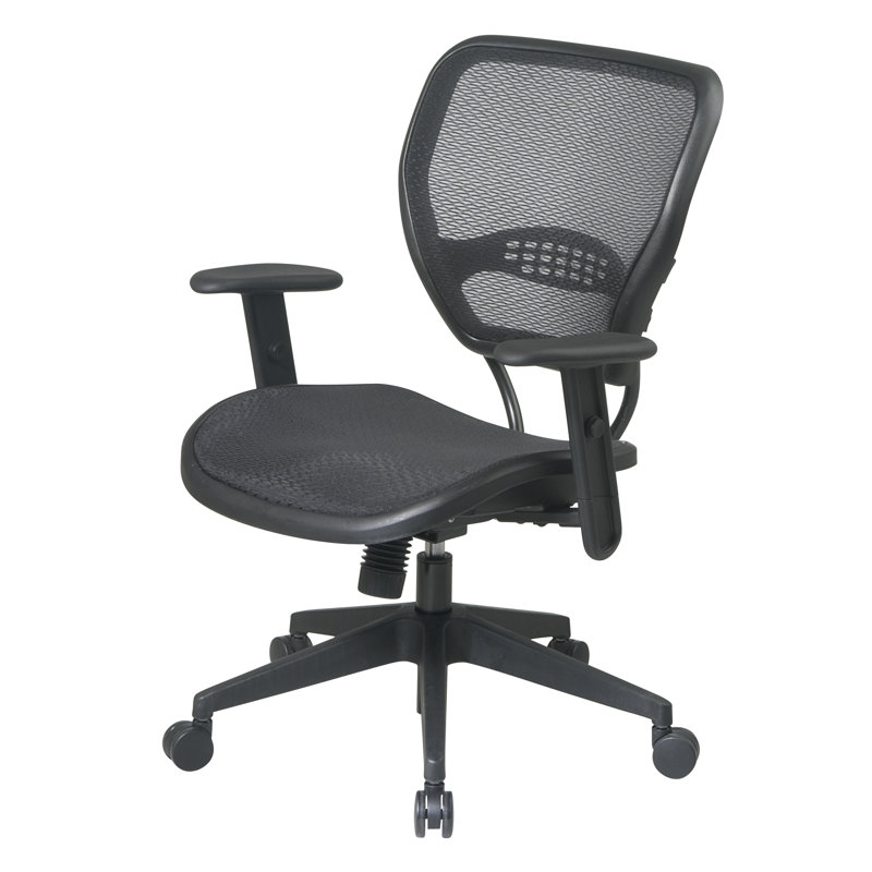 Black Mesh and Leather Adjustable Task Chair with Armrests