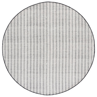 Vermont 909 Hand Woven Cotton/Wool Striped Rug in Black/Ivory