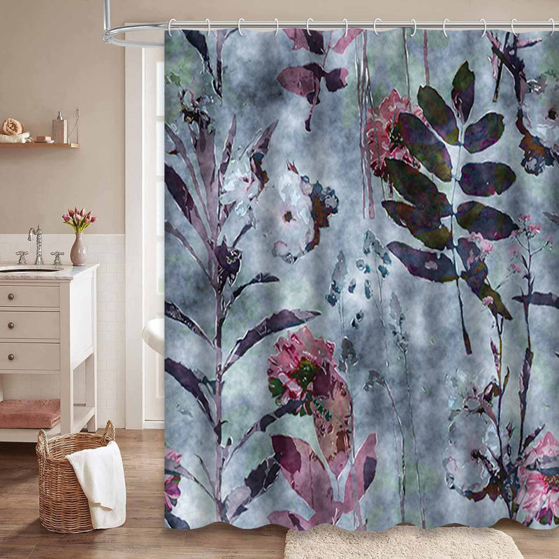 Rideau de douche aquarelle rétro avec 12 crochets, L 72 po x l 72 po