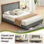 Upholstered Platform Bed with Fabric Headboard and Wood Trim, Modern Bed Frame with Wooden Slat Support, No Box Spring Needed-1060308826-1060308820