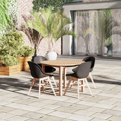 Anautica Round 4 - Person 47" Teak Finish Outdoor Furniture Dining Set