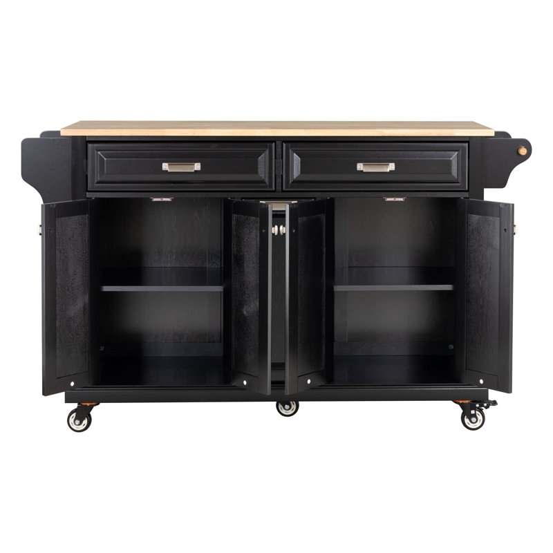 Kitchen Island With Rubber Wood Countertop, Black