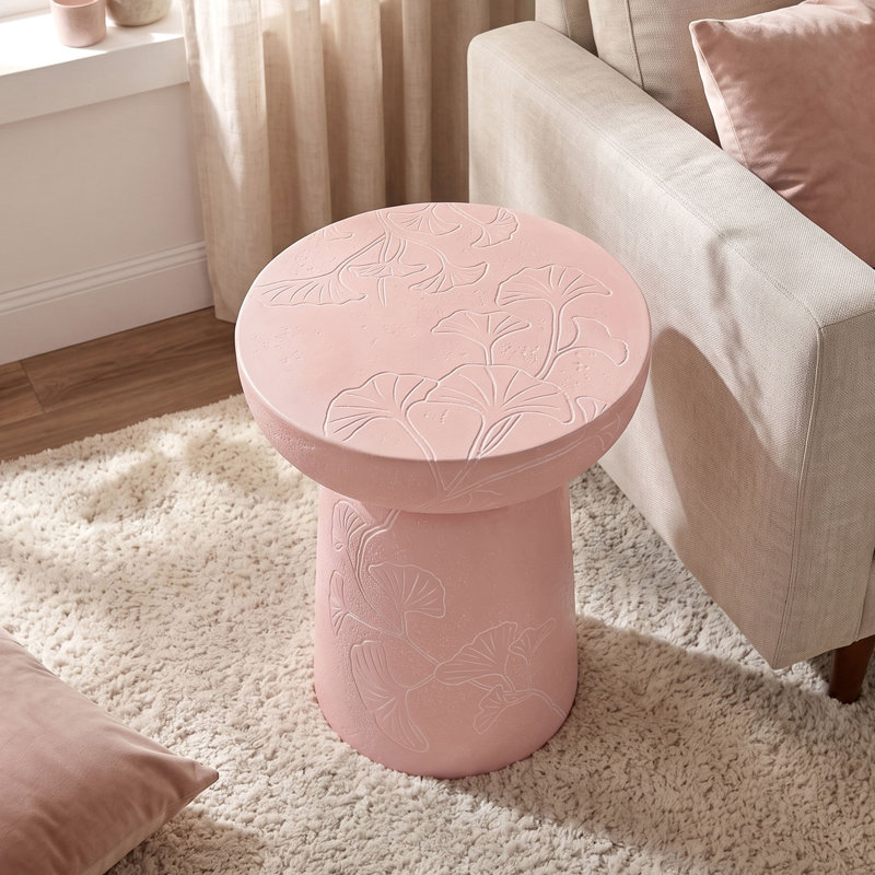 Table d'appoint d'extérieur Fuori Ginkgo Leaf avec finition appliquée à la main, Rose clair