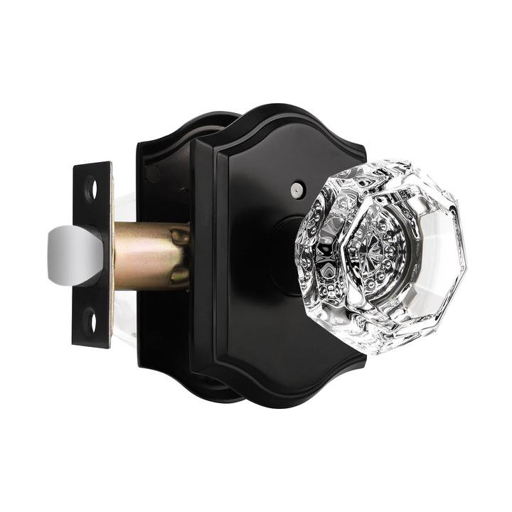Crystal Door Knobs, Matte Black, Passage (Hall & Closet)