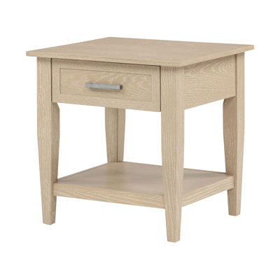 24.4" W Transitional End Table, Beige