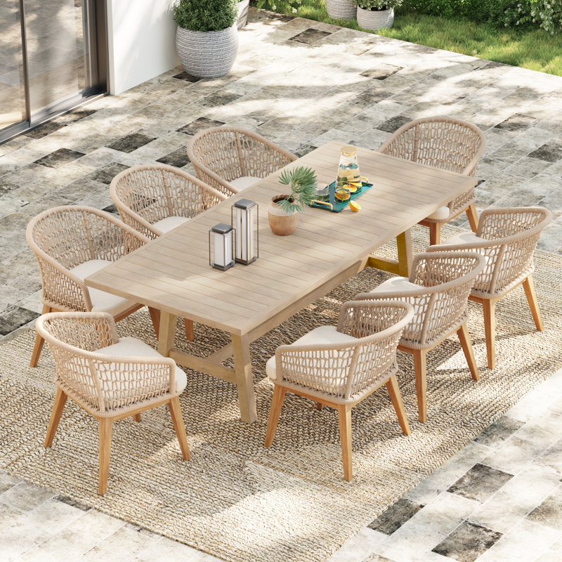 Ensemble repas d'extérieur rectangulaire avec coussins, Beige, 8