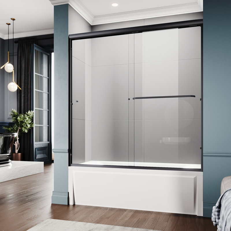 60Tub 58.5-60“ W x 62” H Bypass Tub Door with 1/4“ (6mm) Tempered Glass and Double Sliding Doors, Matte Black