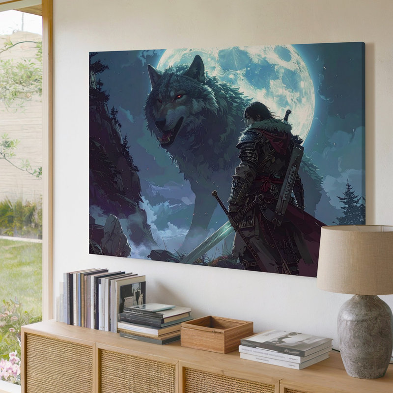 Toile, art mural Spectral loup et Guerrier, H 9 po x l 12 po