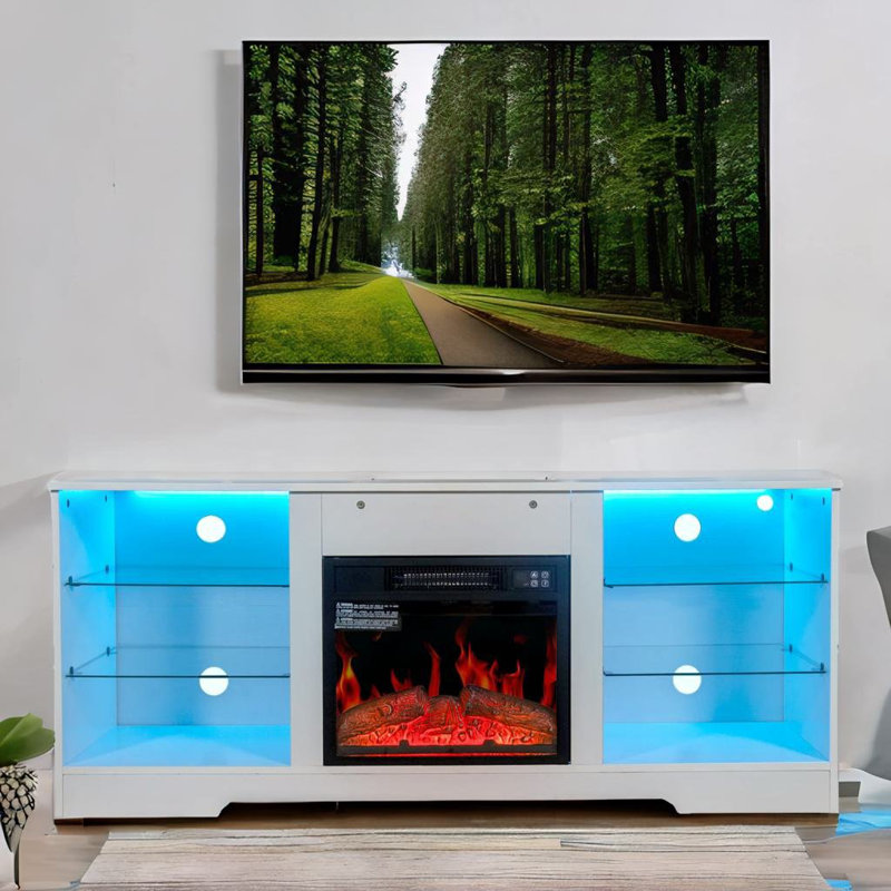 Meuble télé avec foyer, Blanc