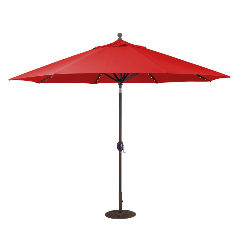 Parasol de marché illuminé 11 pi Nadasha, Bronze antique, Toile Sunbrella® rouge Jockey