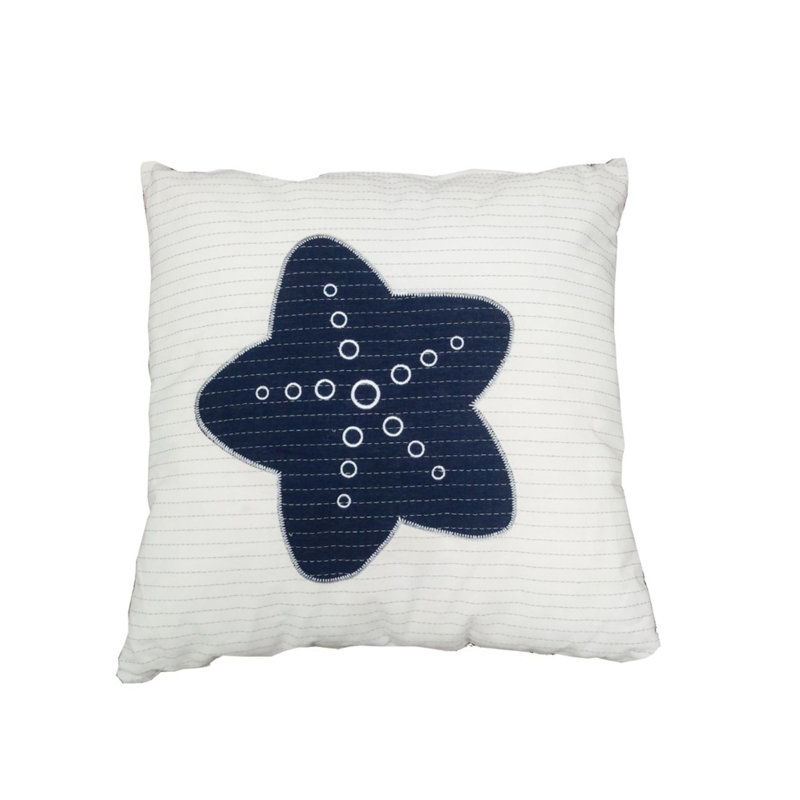 (Ensemble de) Deux coussins décoratifs 17 po x 17 po étoile de mer bleue et blanche