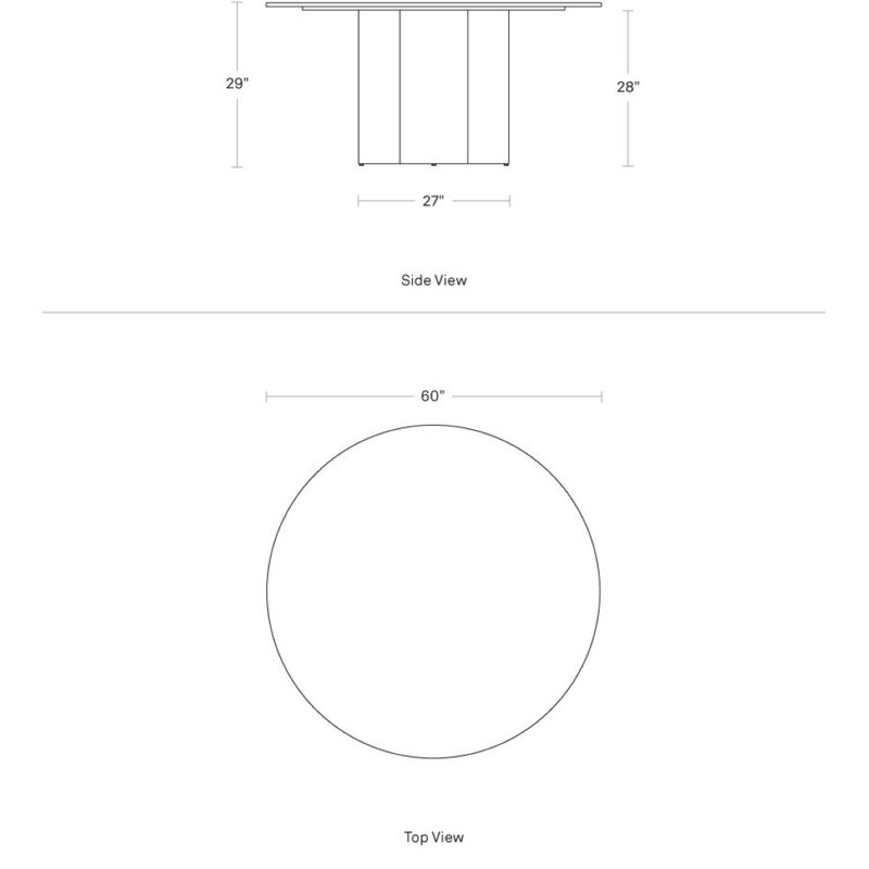 4 Quarter Round Marble Dining Table, 60" W x 60" L, Black Ash