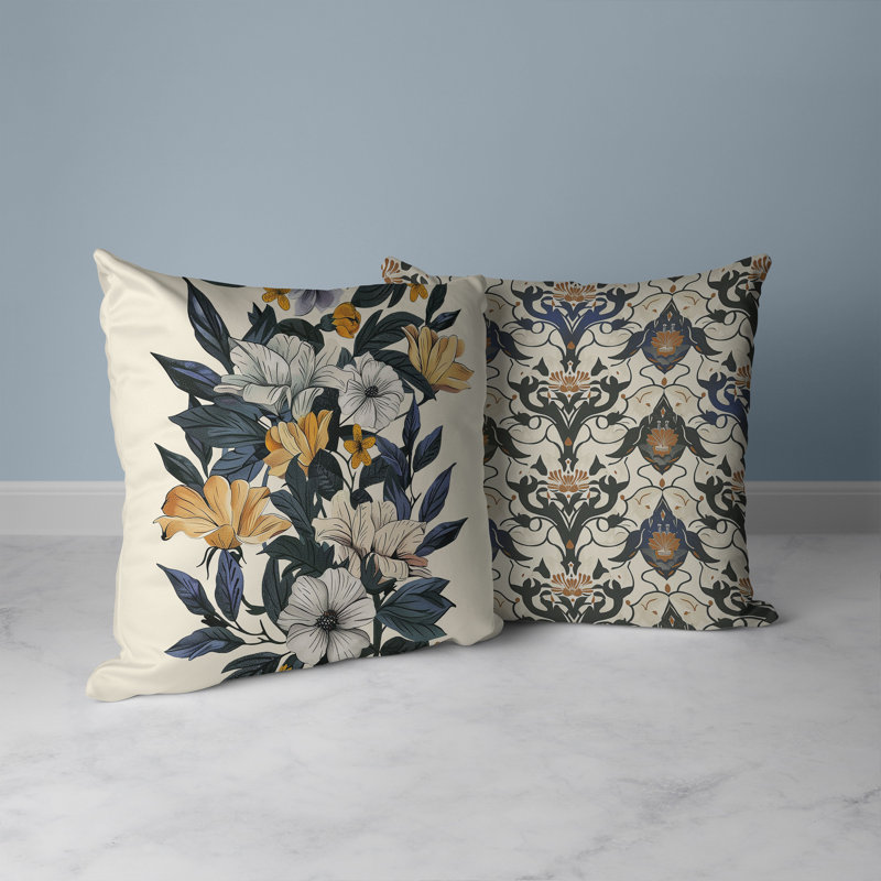 Coussin Divine, H 16 po x l 16 po, Bleu / Beige