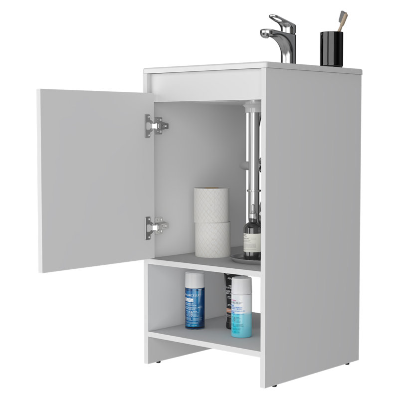 Meuble-lavabo avec lavabo, porte de rangement et tablette ouverte Bruto, Blanc