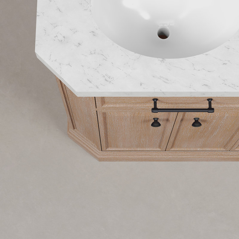 Palace 60 po Meuble-lavabo double en marbre d'ingénierie blanc Carrara, Latté caramel, Noir mat