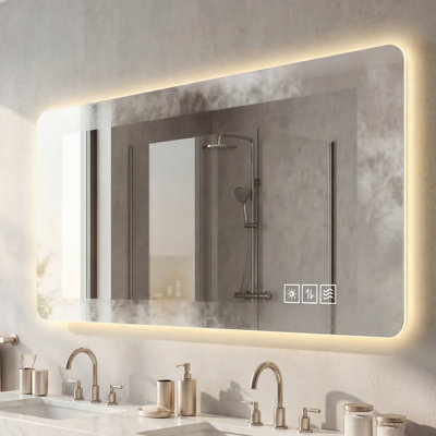 24" x 48" LED Explosion-Proof Bathroom Mirror, 60-Second Anti-Fog Defogger, 3-Color Dimmable Lighting, 0.2in HD Silver Mirror, Tempered Glass, IP44 Waterproof, Horizontal/Vertical Mounting
