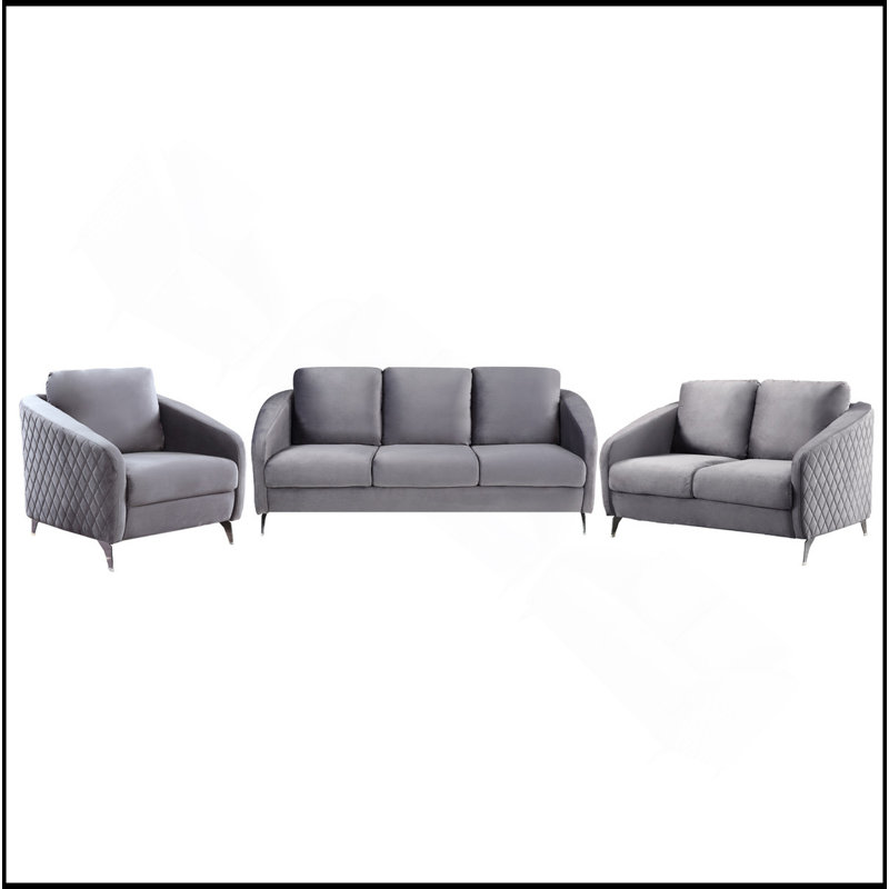 Ensemble de salon canapé en tissu de velours gris Sofia, Gris