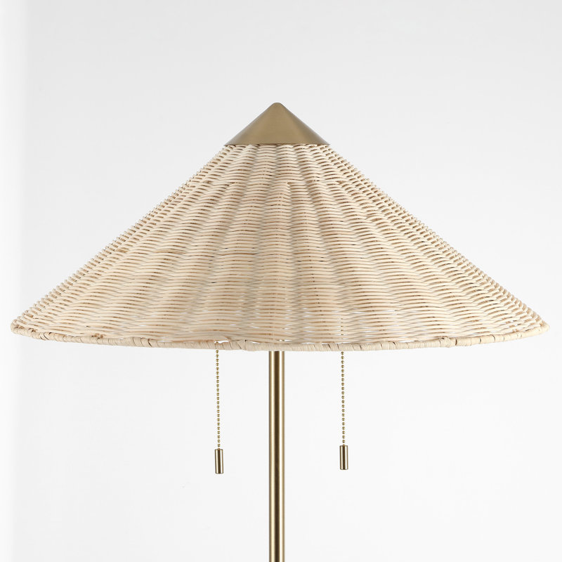 Lampe sur pied 65,4 "en rotin 2 lumières avec abat-jour conique et chaînettes
