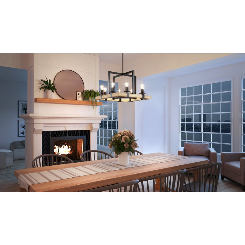 Xian 6 - Light Dimmable Square / Rectangle Chandelier, Matte Black/White Ash