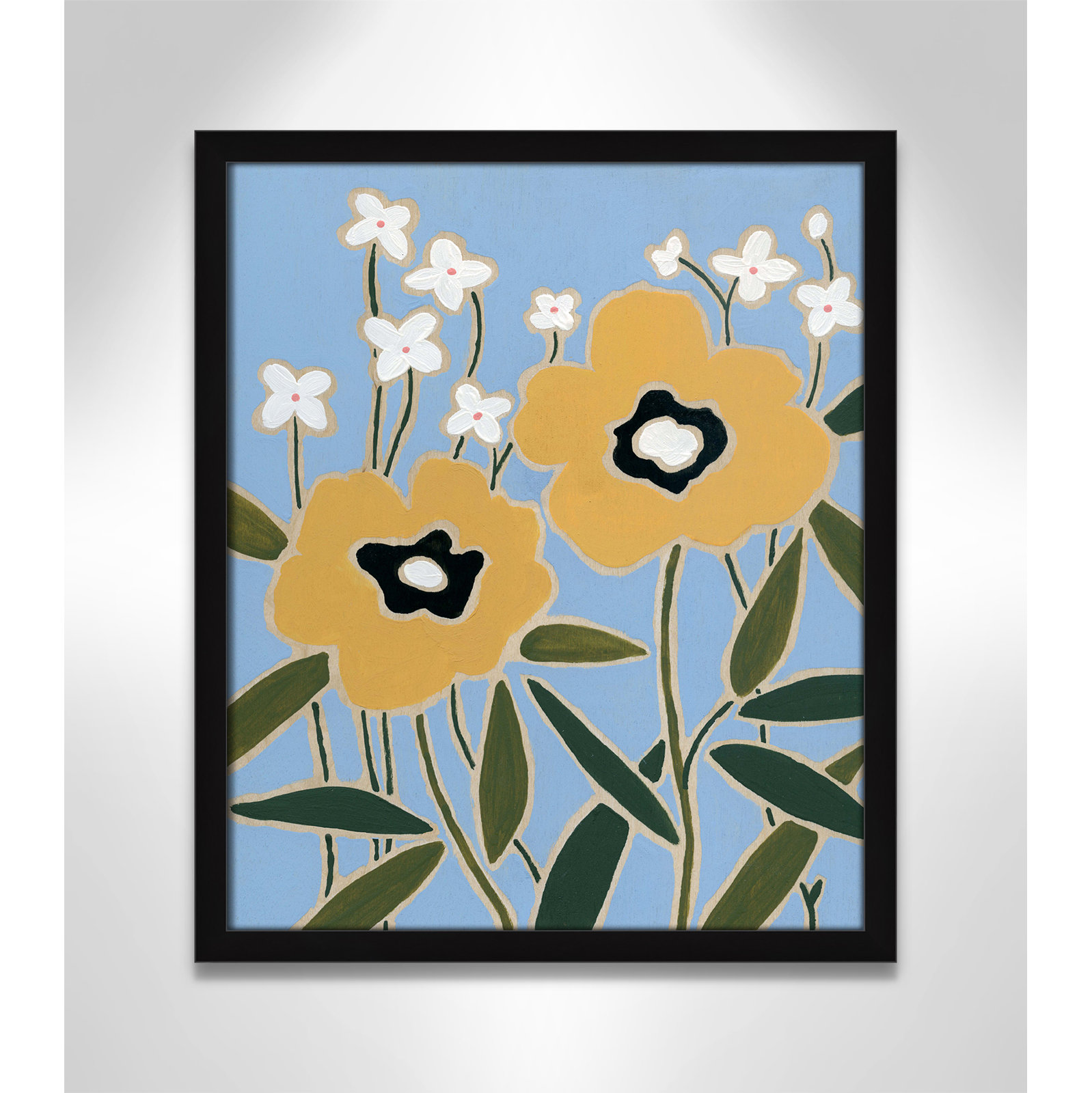 Woodblock Floral II by - Single Picture Frame Print, Satin Black Framed, 19" H x 16" W x 1.25" D
