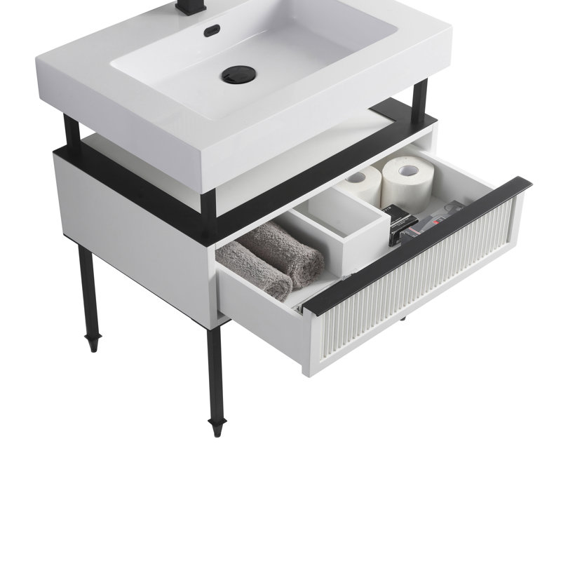 Ensemble de meuble-lavabo simple 30 po Strobel, Noir, Blanc