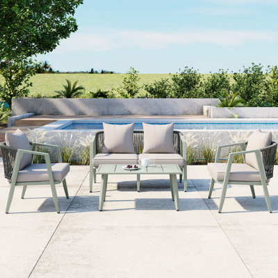 Outdoor Seating For Four, With Iron And Cushion Comfortableness Table Chairs 4, Comfortable Cushions,