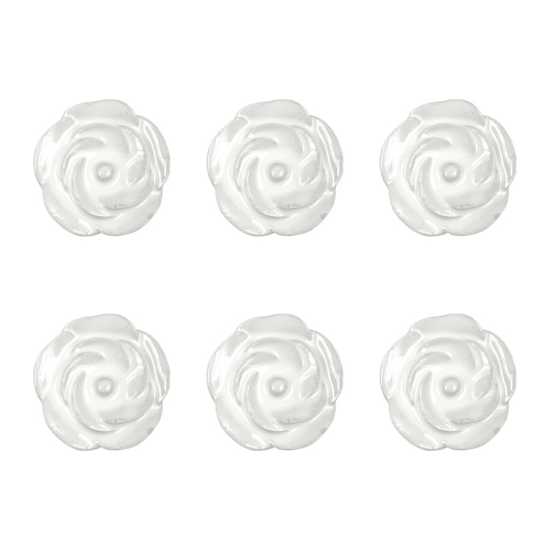 Set of Six White Ceramic Flower Shape Drawer Pull Knobs