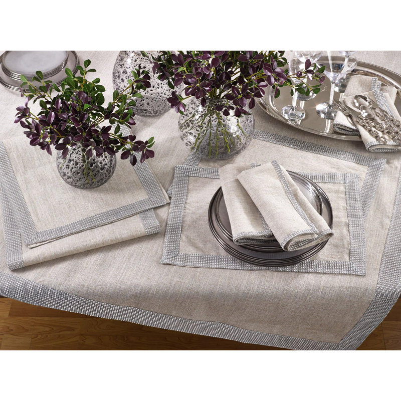 Rhinestone Elegant Studded Design Cloth Napkins 20" W X 20" L, Set Of 4, Silver