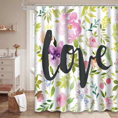 Rideau de douche avec 12 crochets Watercolor Flowers Love