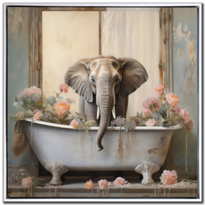 «Bathroom Elephant Joy», art mural sur toile
