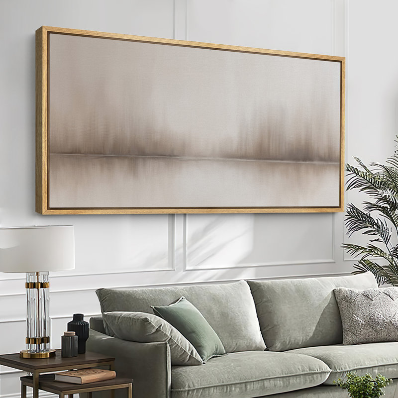 Neutral Reflections Abstract Large Framed Canvas Print Wall Art - Modern Minimal Decor, 30" H x 60" W, Natural