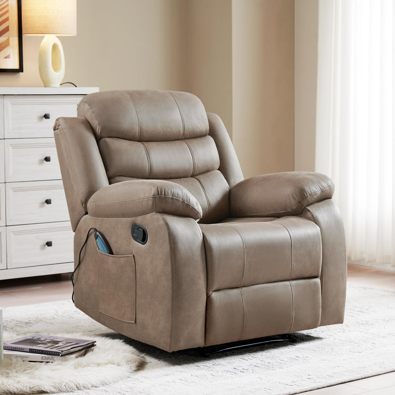 37" Wide Modern PU Leather Soft Backrest Manual Recliner with Massage & Heating Function Brown, Brown Polyester Blend